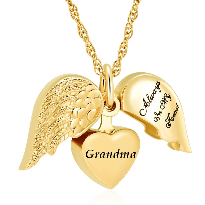 shajwo Cremation Jewelry Angel Wing Heart Urn Necklaces for Ashes for Women Men Keepsake Memorial Ashes Pendant Grandma - Image 1